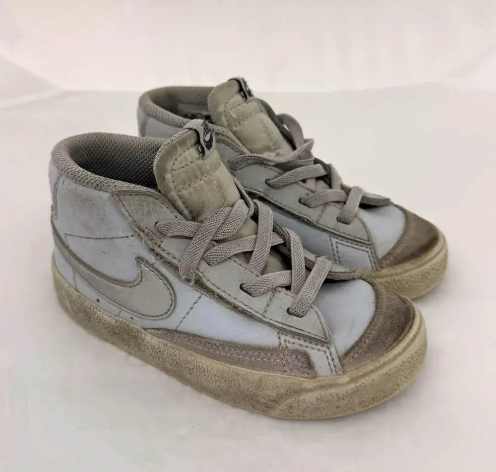 Nike Blazer Mid Leather Mid Top Sneakers Gray Unisex Toddler US 9C DA4088-010